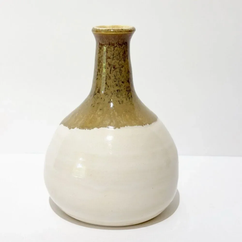 Hand Thrown Art Pottery Weed Vase Bud Earth Tones Artist Signed Eclectic Boho